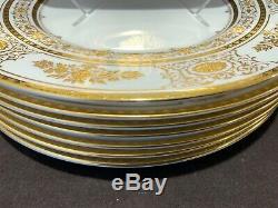 Minton Argyle Ivory Dinner Plates Set of 8 Gold Encrusted H4965 Cabinet Plates