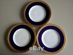 Minton Cobalt Blue Gold Encrusted Dinner & Luncheon Plates Set 8 England