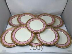 Minton Tiffany Pink & Gold Encrusted Set of 11 Dinner Plates 9 3/4