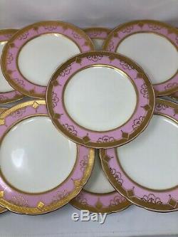 Minton Tiffany Pink & Gold Encrusted Set of 11 Dinner Plates 9 3/4