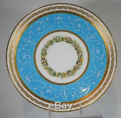 Minton Turquoise Pate-Sur-Pate with Hand Painted Flowers. Set Of 8