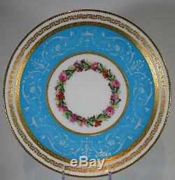 Minton Turquoise Pate-Sur-Pate with Hand Painted Flowers. Set Of 8