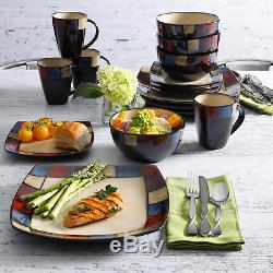 Modern Square Dinnerware Set 16 Piece Dinner Plates Bowls Kitchen Stoneware Dish