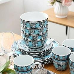 Moroccan Turkish 32 Piece 8 PERSON Porcelain Dinner Dinnerware Set Plate Bowls