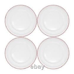 Ms Lovely Clear Glass Charger 12.6 Inch Dinner Plate With Beaded Rim Set of