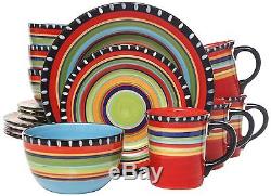 Multicolor Dinnerware Set 16 Piece Service Dishes Kitchen Plates Dinner Cups New