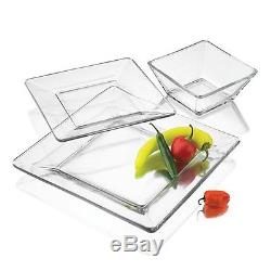 NEW Dinnerware Set 12-Piece Square Glass Plates Dishes Bowls Kitchen Dinner Set