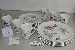 NEW Lenox 18 PC SET for 6 Butterfly Meadow Dragonfly Dinner Salad Plates Mugs