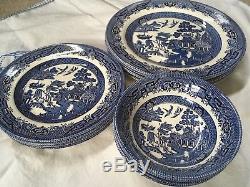 NEW Set of 12 Blue Willow Dishes 4 each Dinner Plates, Salad Plates & Bowls