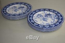 NEW Williams Sonoma AERIN Fairfield Melamine Dinner Plates SET of 8 Blue Floral
