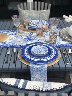 NEW Williams Sonoma AERIN Fairfield Melamine Dinner Plates SET of 8 Blue Floral