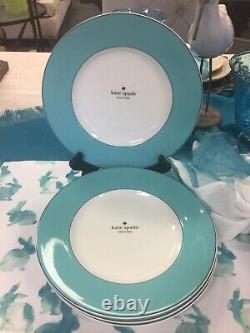 NWT Set Of (4) Kate Spade RUTHERFORD CIRCLE 11.5 Dinner Plates, Turquoise