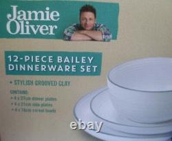 New JAMIE OLIVER Bailey 12Pc Grooved Clay DINNER SET BOXED Stylish MEDITERRANEAN