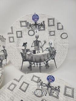 New Set Of 8 Royal Stafford Halloween SKELETON DINING Dinner + Pasta Plates