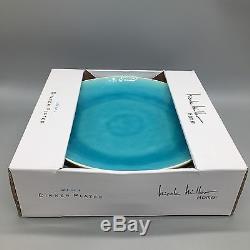Nicole Miller Home Crackled Glaze Turquoise Aqua Stoneware DINNER PLATES Set 8