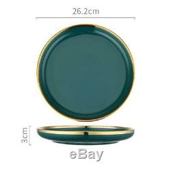 Nine Pieces Dinner Set Glass Dinnerware Dining Plates Green And Gold