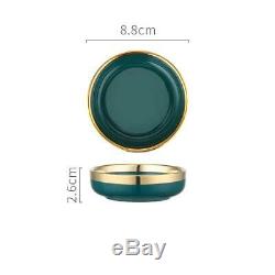 Nine Pieces Dinner Set Glass Dinnerware Dining Plates Green And Gold