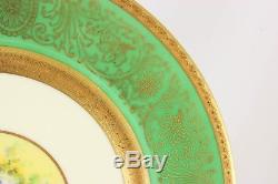 Pickard Set 11 Dinner Plates Hand Painted Heinrich Gold Encrusted Green Flowers
