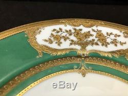Pirken Hammer Dinner Cabinet Plate Green Gold Encrusted Antique Set of 5 Czech