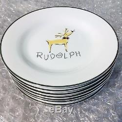 Pottery Barn Reindeer 8 1/2 Dinner / Salad Plates set of ALL 9 includes Rudolph