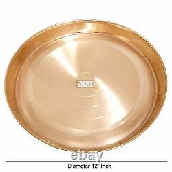 Pure Copper Plain Dinner Thali Plate, Serveware & Dinnerware 12- Set of 4
