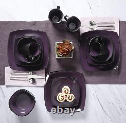 Purple Dinnerware Set Soho Lounge 16-Pce Square Modern Plates Mugs Dishes Bowls