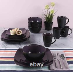 Purple Dinnerware Set Soho Lounge 16-Pce Square Modern Plates Mugs Dishes Bowls