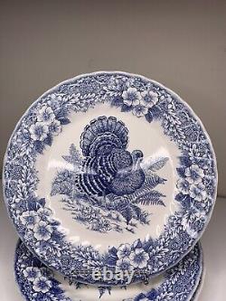 Queens Myott Factory Churchill Thanksgiving Turkey Dinner Plates Blue 10 Set 4