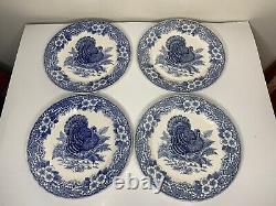 Queens Myott Factory Churchill Thanksgiving Turkey Dinner Plates Blue 10 Set 4