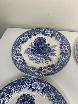 Queens Myott Factory Churchill Thanksgiving Turkey Dinner Plates Blue 10 Set 4