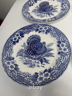 Queens Myott Factory Churchill Thanksgiving Turkey Dinner Plates Blue 10 Set 4