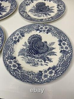 Queens Myott Factory Churchill Thanksgiving Turkey Dinner Plates Blue 10 Set 4