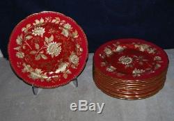 RARE DESIRABLE! SET OF 12 WEDGWOOD TONQUIN RUBY DINNER PLATES WithGOLD 11