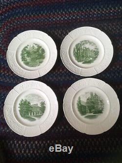 RARE Set Of 12 Wedgwood Wellesley College Green & White Dinner Plates Dated 1932