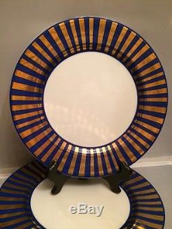 RARE Vintage 1977 Fitz & Floyd Set of 6 Dinner Plates Blue & Gold Tutankhamun