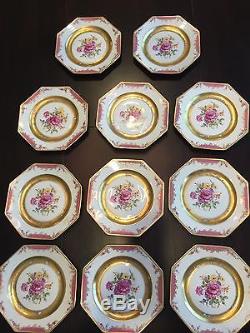 ROSENTHAL, QUEENS ROSE DINNER PLATE/S (set of 9) OCTAGONAL WITH INNER GOLD BAND