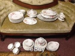 ROYAL AUSTRIA 56 PC DISH SET DINNER + SALAD PLATES BOWLS CUPS PINK ROSES China