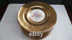 ROYAL CHINA Heavy 22KT Gold Dinner/Service Plates Floral Set of 12 CHEAP