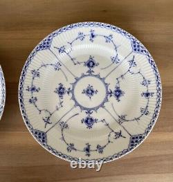 ROYAL COPENHAGEN Blue Fluted Half Lace Border Dinner Plate #571 Set of 2