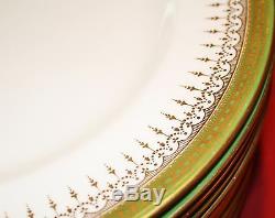 ROYAL DOULTON CHINA DINNER PLATE RAISED GOLD ENCRUSTED CREAM SET of 12 MINT