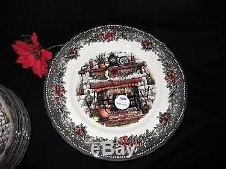 ROYAL STAFFORD Christmas Eve FIREPLACE STOCKINGS DINNER Plates SET 18pc SERV 6