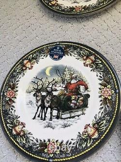 ROYAL STAFFORD Christmas Santa and Sleigh Dinner and SIDE Plates New Set/8