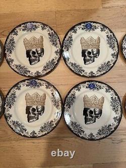 ROYAL STAFFORD HALLOWEEN SKULL KING CROWN DINNER & SIDE PLATES DISHES Set of 8