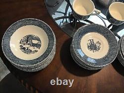 Rare 41 PcVintage Royal China CURRIER and IVES 7 Piece Place Set Blue Willow