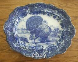Rare & Beautiful 1900 Ridgways Turkey Flow Blue Platter & Plates Set