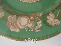 Rare Copeland Spode Apple Green Gold Gild Floral Basket Dinner Plates Set of 12