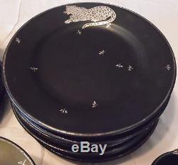 Rare Emilia Castillo Silver Jaguar Black Dinner Set Porcelain Plates Cup Saucer