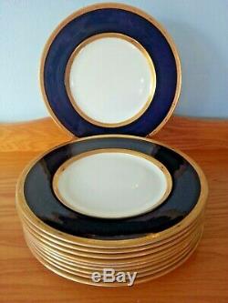 Rare Royal Worcester Cobalt Blue And Gold For Macy & Co Set Of 10 Dinner Plates