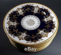Rare Set Eight Haviland Limoges Schleiger H2317 Cobalt Blue Gold Dinner Plates