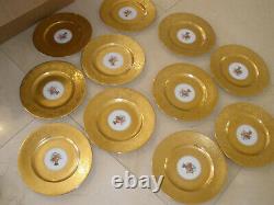 Rare Set Of 12 Lhs Hutschenreuther Selb Bavaria 24k Encrusted 11 Dinner Plates